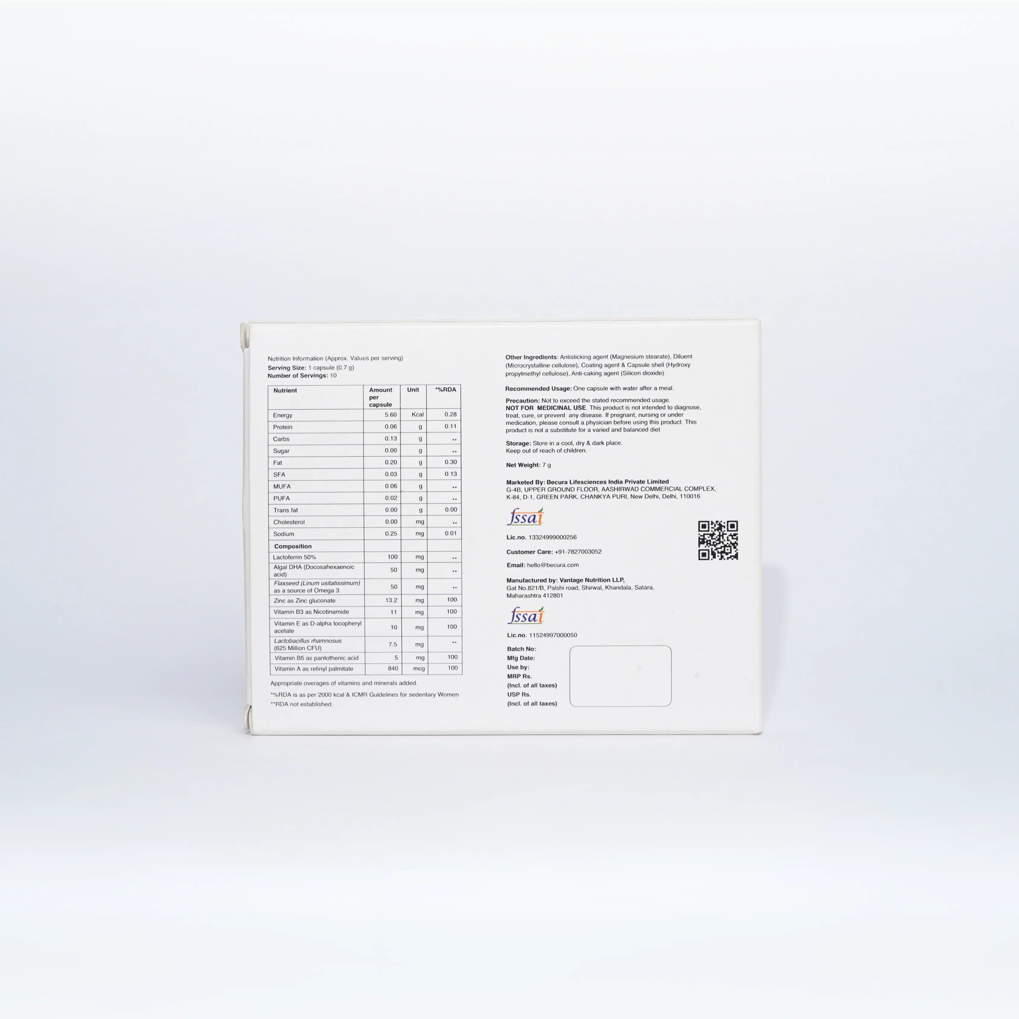 Lactofyn™ Lactoferrin with Retinyl Palmitate, Omega-3, Vitamin B3,B5, E and Probiotics.